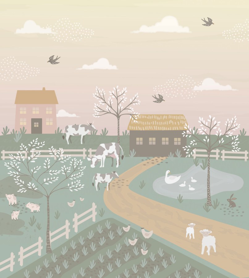 Dětská vliesová fototapeta na zeď, zvířátka ze statku, 159241, To the Moon and Back, Esta Home - Vliesové tapety