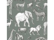 Zelená vliesová tapeta na zeď, zvířátka z Afriky, 139513, To the Moon and Back, Esta Home Tapety Yara - Esta Home