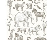 Černo-bílá vliesová tapeta na zeď, zvířátka z Afriky, 139510, To the Moon and Back, Esta Home