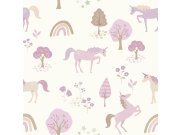 Dětská fialová vliesová tapeta na zeď, duhy a jednorožci, 139504, To the Moon and Back, Esta Home