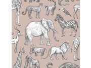 Starorůžová vliesová tapeta Zvířátka z Afriky 139271, Forest Friends, Esta