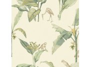 Krémová vliesová tapeta na zeď, palmové listy, ptáci, opičky 317340, Oasis, Eijffinger