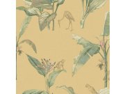 Okrová vliesová tapeta na zeď, palmové listy, ptáci, opičky 317343, Oasis, Eijffinger