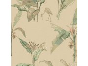 Béžová vliesová tapeta na zeď, palmové listy, ptáci, opičky 317344, Oasis, Eijffinger