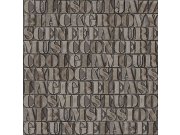 Hnědá metalická vliesová tapeta, imitace kovových desek s nápisy 347592, Matières - Metal, Origin