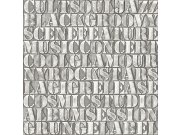 Šedozelená metalická vliesová tapeta, imitace kovových desek s nápisy 347593, Matières - Metal, Origin