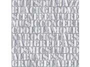 Šedostříbrná metalická vliesová tapeta, imitace kovových desek s nápisy 347594, Matières - Metal, Origin