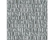 Šedočerná metalická vliesová tapeta, imitace kovových desek s nápisy 347595, Matières - Metal, Origin