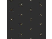 Černá vliesová tapeta se zlatými křížky 139130, Black & White, Esta