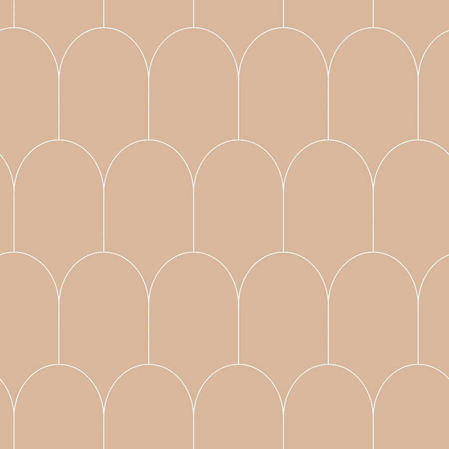 Béžová vliesová tapeta, geometrický obloukový vzor 139203, Art Deco, Esta - Vliesové tapety