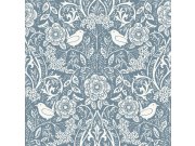 Modrá vliesová tapeta s rostlinami a ptáčky, 139477, Vintage Flowers, Esta Home