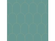 Tyrkysová vliesová tapeta, geometrický obloukový vzor 139204, Art Deco, Esta