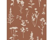 Terakota/ hnědá vliesová tapeta na zeď, květiny, listy, 139396, Vintage Flowers, Esta Home