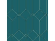 Tyrkysová geometrická vliesová tapeta, zlaté linie 139224, Art Deco, Esta