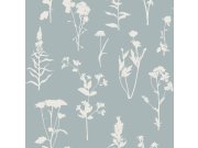 Modrá vliesová tapeta na zeď, květiny, listy, 139394, Vintage Flowers, Esta Home