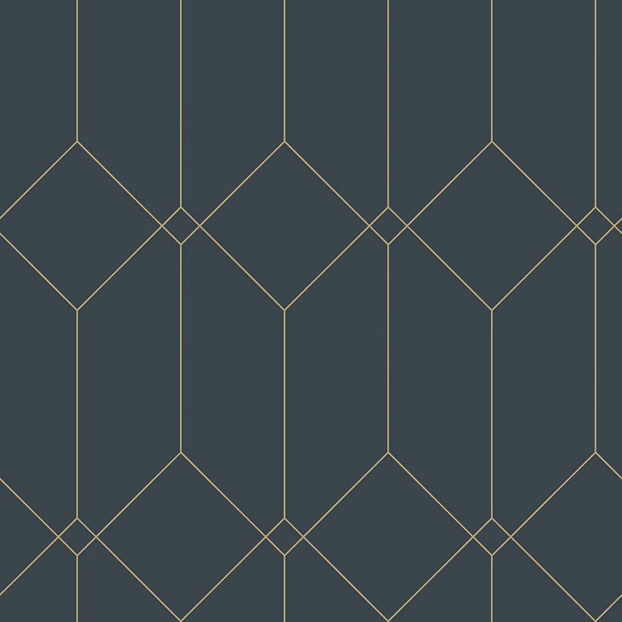 Tmavě modrá geometrická vliesová tapeta, zlaté linie 139225, Art Deco, Esta - Vliesové tapety