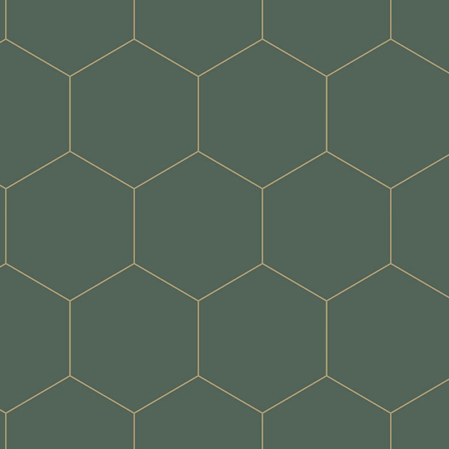 Tmavě zelená vliesová tapeta, vzor hexagony 139228, Art Deco, Esta - Vliesové tapety