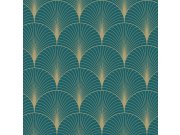 Tapety Yara Tapety dle materiálu Vliesové tapety - Tmavě tyrkysová geometrická vliesová tapeta 139230, Art Deco, Esta Tmavě tyrkysová geometrická vliesová tapeta 139230, Art Deco, Esta