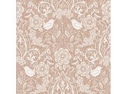 Hnědá vliesová tapeta s rostlinami a ptáčky, 139324, Vintage Flowers, Esta Home