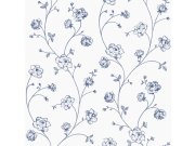 Bílo-modrá vliesová květinová tapeta na zeď, 139300, Vintage Flowers, Esta Home