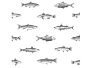 Bílá vliesová tapeta s černými rybami 138967, Black & White, Esta