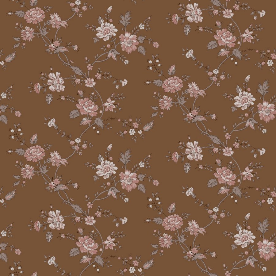 Hnědá vliesová květinová tapeta na zeď, 139286, Vintage Flowers, Esta Home - Vliesové tapety