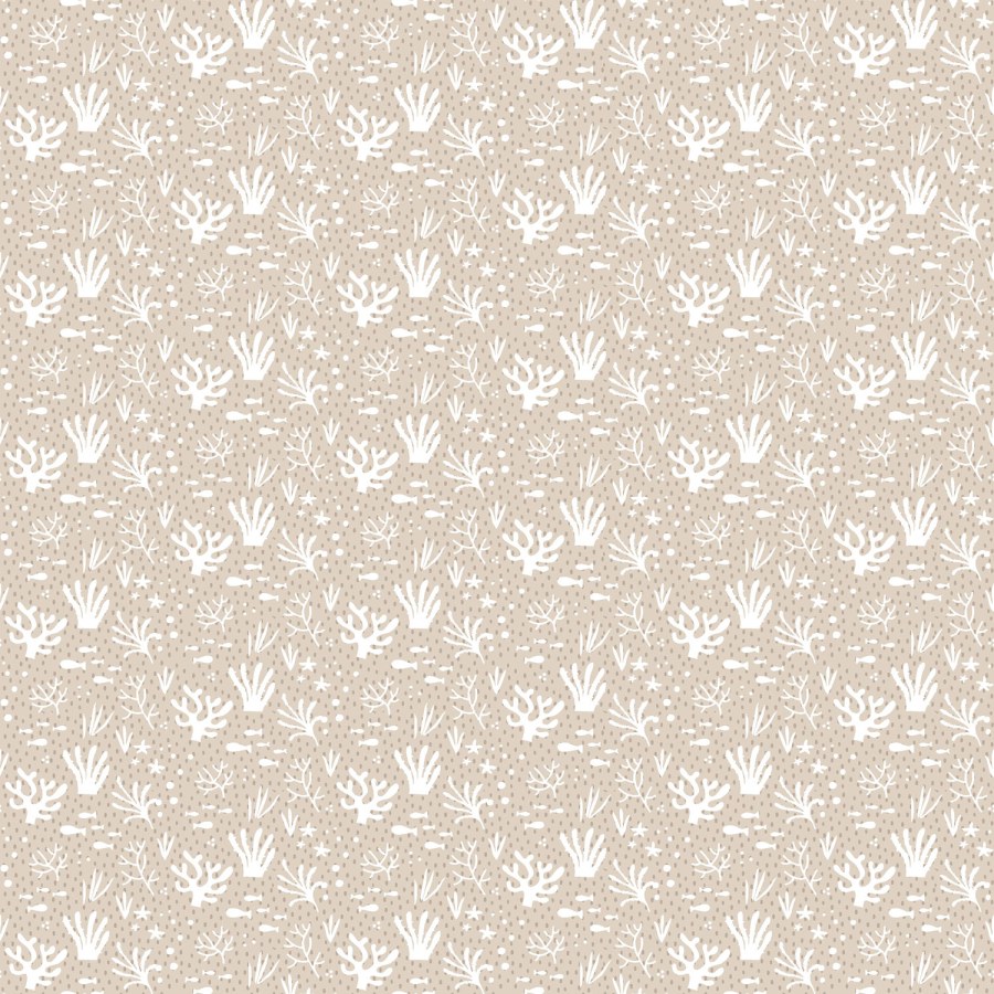 Béžová dětská vliesová tapeta na zeď, vodní rostliny a rybičky, 14855, Happy, Parato - Vliesové tapety