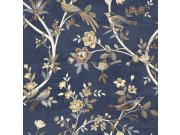 Modrá vliesová tapeta s květinami a ptáčky, 28849, Thema, Cristiana Masi by Parato 