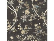 Černá vliesová tapeta s květinami a ptáčky, 28847, Thema, Cristiana Masi by Parato 