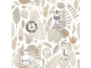 Šedo-béžová dětská vliesová tapeta se zvířátky a listy, 14837, Happy, Parato
