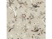 Hnědo-béžová vliesová tapeta s květinami a ptáčky, 28843, Thema, Cristiana Masi by Parato 