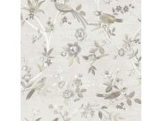 Tapety Yara Parato by Cristiana Masi - Šedo-béžová vliesová tapeta s květinami a ptáčky, 28841, Thema, Cristiana Masi by Parato Šedo-béžová vliesová tapeta s květinami a ptáčky, 28841, Thema, Cristiana Masi by Parato
