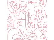 Bílo-růžová grafická vliesová tapeta na zeď, tváře, obličeje, 16618, Friends & Coffee, Cristiana Masi by Parato 