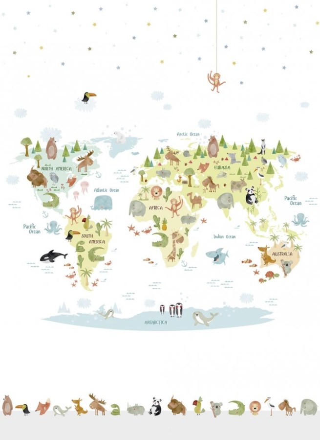 Tapety Yara - Tapety dle materiálu - Vliesové tapety - Dětská vliesová obrazová tapeta na zeď, mapa se zvířátky, 150-1, 200 x 275 cm, Sambori, ICH Wallcoverings Dětská vliesová obrazová tapeta na zeď, mapa se zvířátky, 150-1, 200 x 275 cm, Sambori, ICH Wallcoverings - Vliesové tapety