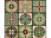 Vliesová tapeta na zeď, zeleno-béžová, retro, ROC405, Rock, Masureel