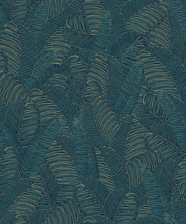 Modro-zlatá vliesová tapeta s listy, SPI101, Spirit of Nature, Khroma by Masureel - Vliesové tapety