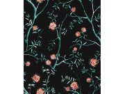 Černá květinová vliesová tapeta na zeď, SUM203, Summer, Khroma by Masureel