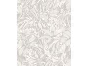 Šedo-bílá vliesová tapeta s listy, ZEN101, Zen, Zoom by Masureel