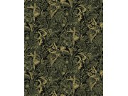 Tapety Yara Tapety dle materiálu Vliesové tapety - Černo-zeleno-zlatá vliesová tapeta s květinami a listy, SUM505, Summer, Khroma by Masureel Černo-zeleno-zlatá vliesová tapeta s květinami a listy, SUM505, Summer, Khroma by Masureel