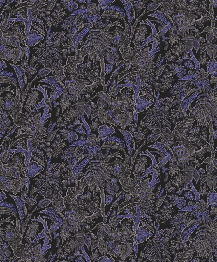 Černo-modrá vliesová tapeta s květinami a listy, SUM503, Summer, Khroma by Masureel - Vliesové tapety