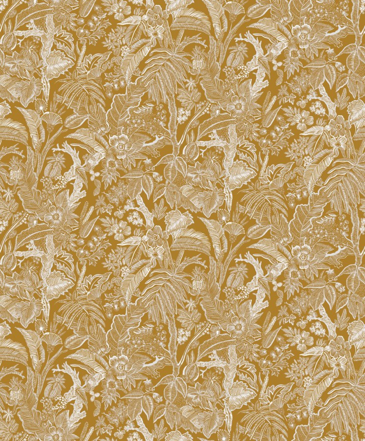 Okrová vliesová tapeta s květinami a listy, SUM502, Summer, Khroma by Masureel - Vliesové tapety