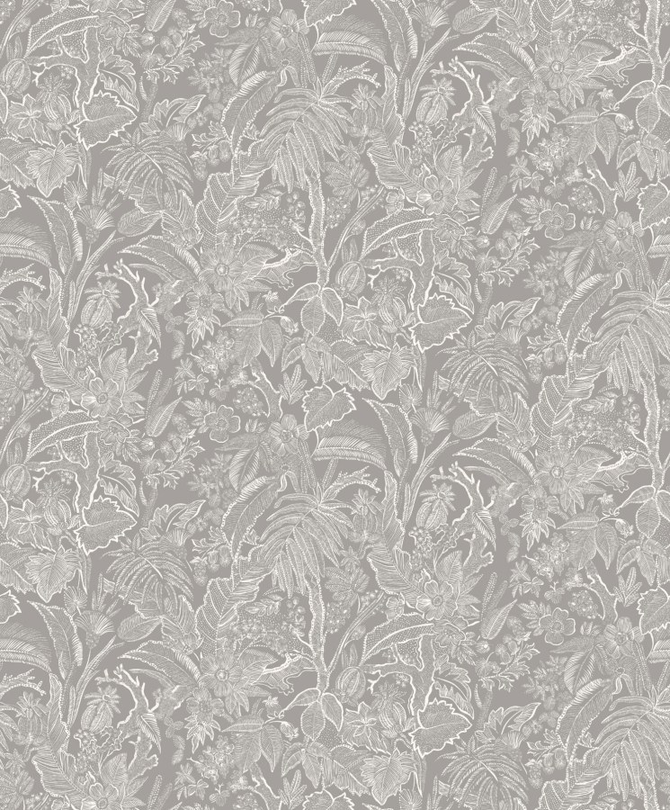 Šedo-stříbrná vliesová tapeta s květinami a listy, SUM501, Summer, Khroma by Masureel Šedo-stříbrná vliesová tapeta s květinami a listy, SUM501, Summer, Khroma by Masureel