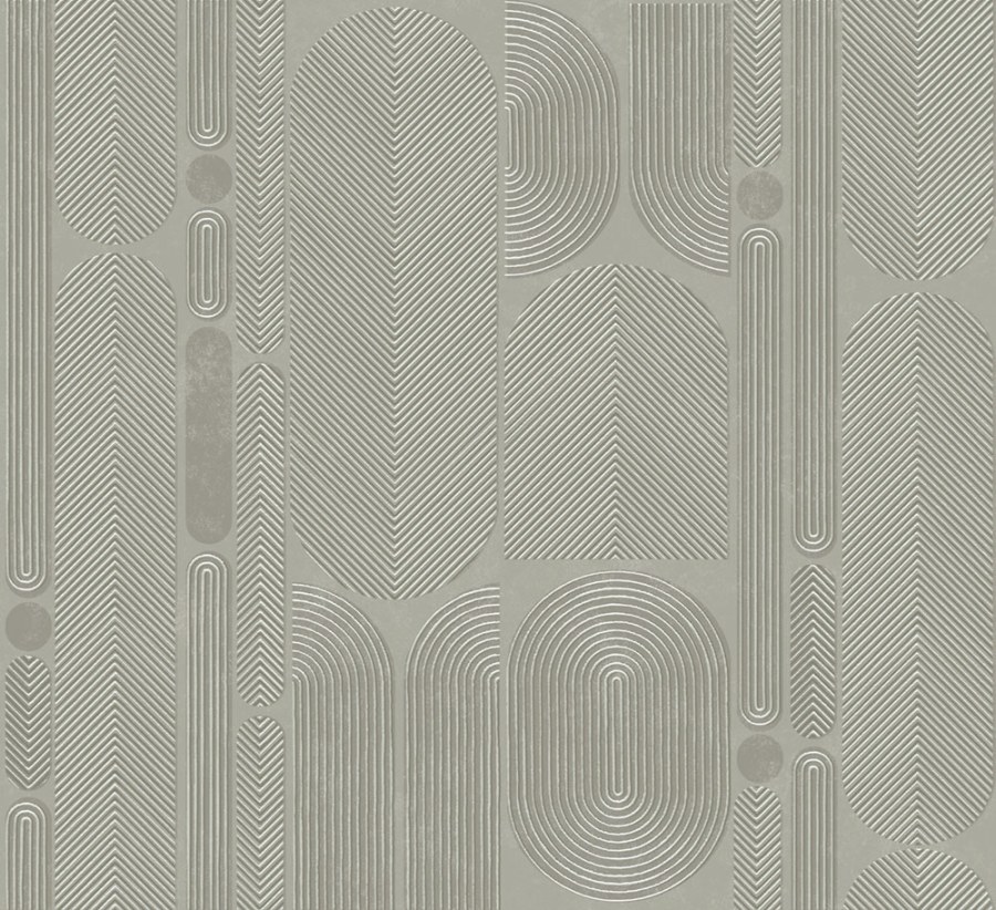 Geometrická vliesová tapeta na zeď, šedo-zelená, ovály, ROC205, Rock, Masureel - Vliesové tapety