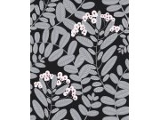 Černá vliesová tapeta na zeď, šedé listy, YSA003, Mysa, Khroma by Masuree