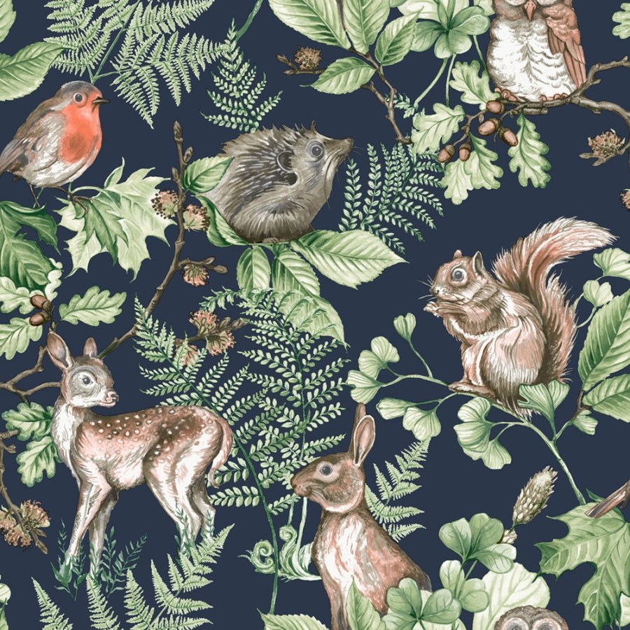 Dětská vliesová tapeta Lesní zvířátka, 108568, Woodland Animals Navy, Kids@Home 6, Graham & Brown - Vliesové tapety