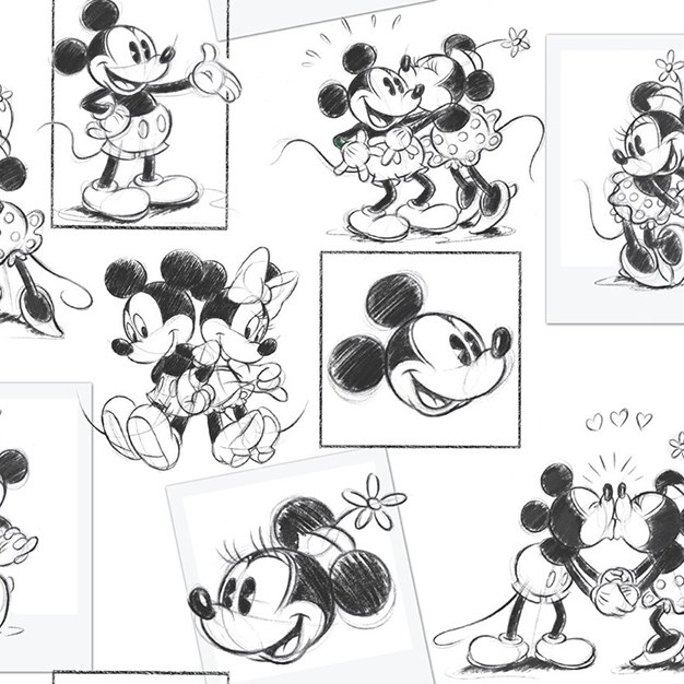 Dětská papírová tapeta 102712, Mickey And Minnie Sketch, Kids@Home 6, Graham & Brown - Tapety na zeď