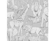 Dětská vliesová tapeta Džungle, 108567, Jungle Animals Grey, Kids@Home 6, Graham & Brown