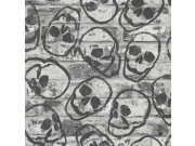 Papírová tapeta Lebky, Cihly 108595, Skull Wall Grey, Kids@Home 6, Graham & Brown