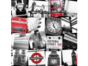 Papírová kolážová tapeta Londýn, 50-841, Fresco London Montage Black/Red, Kids@Home 6, Graham & Brown