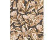 Hnědá vliesová tapeta s květinami a listy, BZ3108, Belize, Grandeco